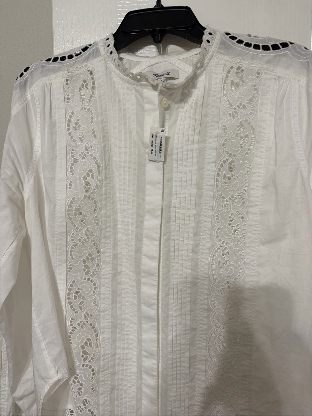 Madewell Women’s White Eyelet Pintuck Cotton Blouse size small NWT